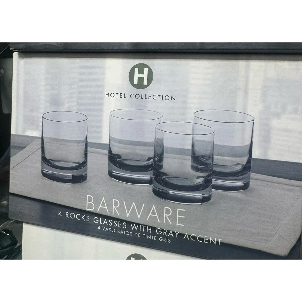 Hotel collection set of 4 rocks glasses with gray accent